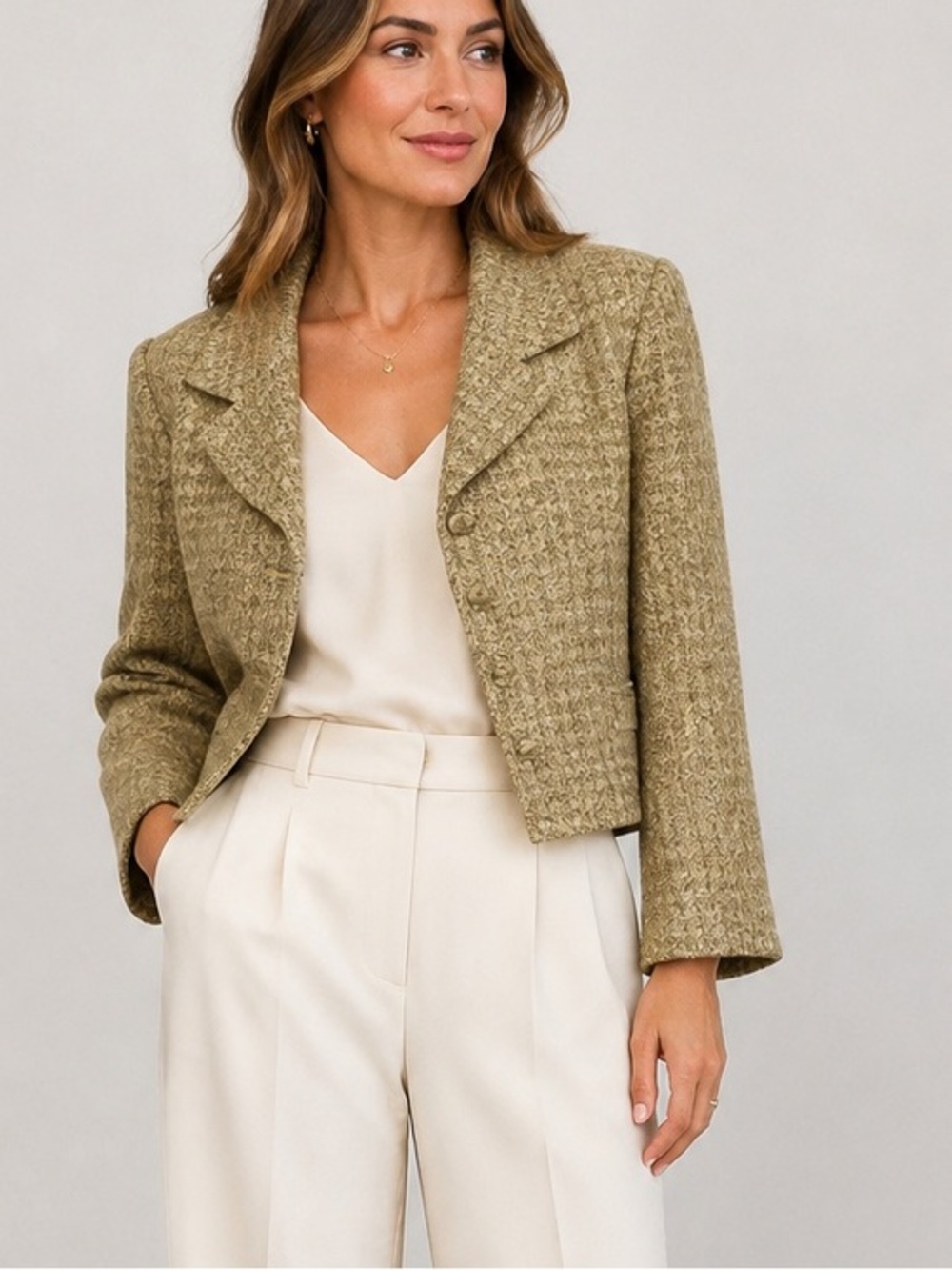 Tahari Women's Gild Yellow Cropped Tweed Jacket